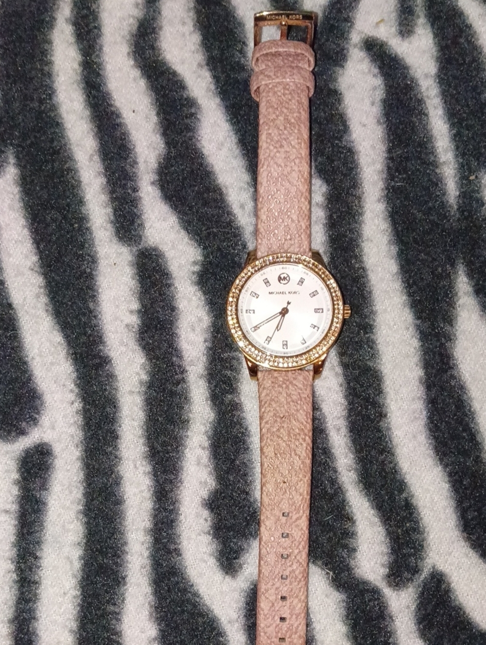 Michael Kors Rose Pink Leather Strap Crystal Bezel Watch